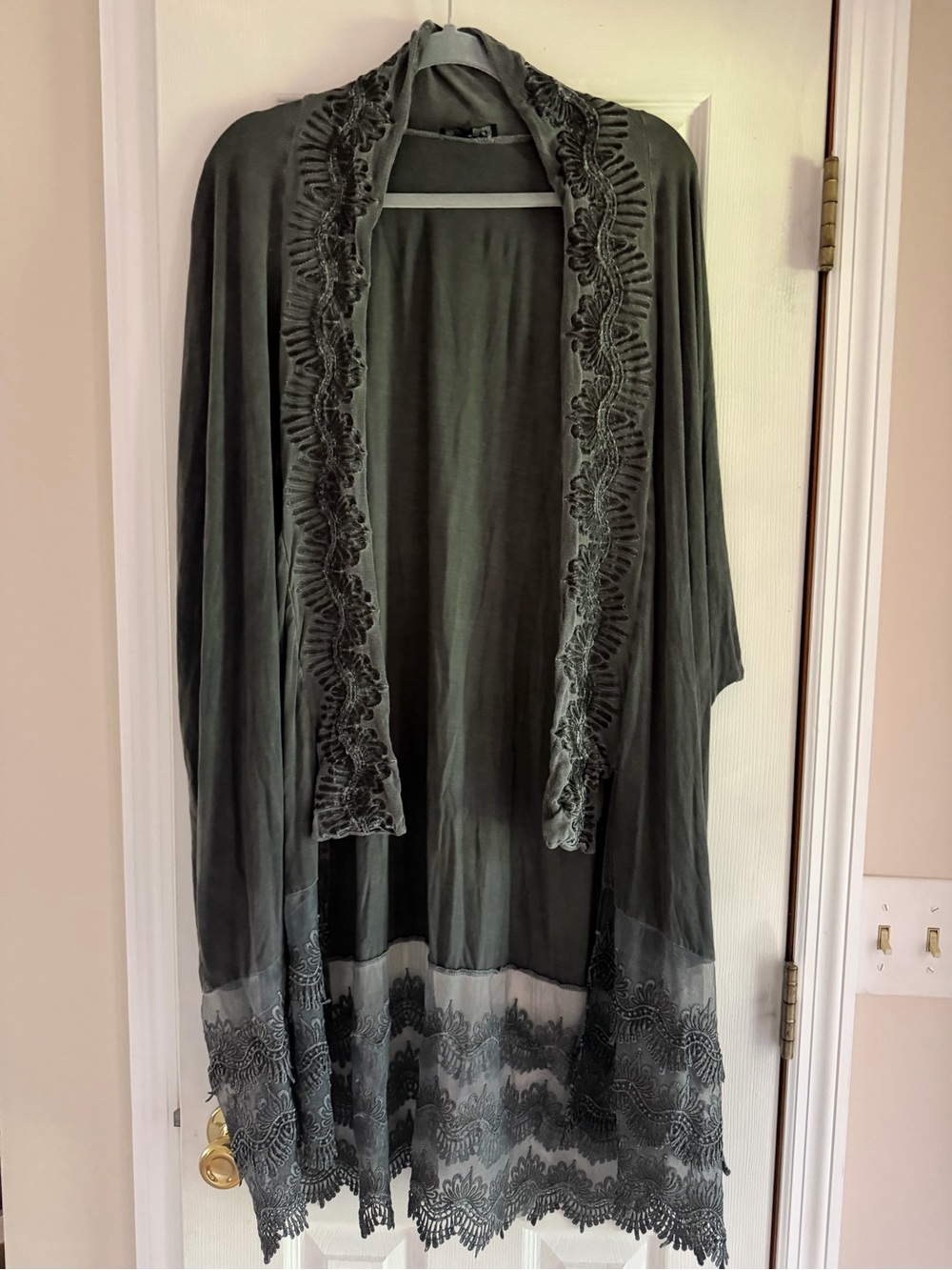 Women's Lace-Trim Open Front Duster Coat